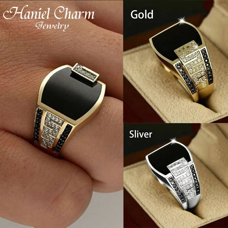 

Luxury Exquisite Hip Hop Style Classic Gold-color Rhinestone Men Ring Black Enamel Male Finger Rings Best Selling Jewelry Gift