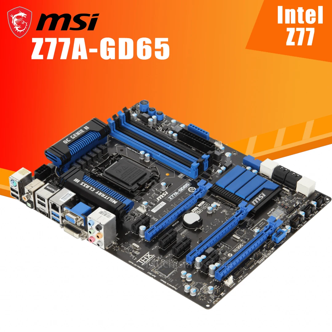 Verkauf LGA 1155 MSI Z77A-GD65 Motherboard Core I7/Core I5/Core I3 DDR3 32GB DVI VGA Intel Z77 Desktop Z77 Placa-Mãe 1155 ATX Verwendet