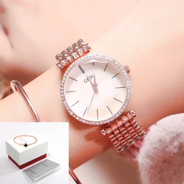 Rosegold orange box GEDI женские часы модные наручные часы для женщин роскошные женские часы женский браслет Reloj Mujer Часы Relogio Feminino - Цвет: Rosegold orange box