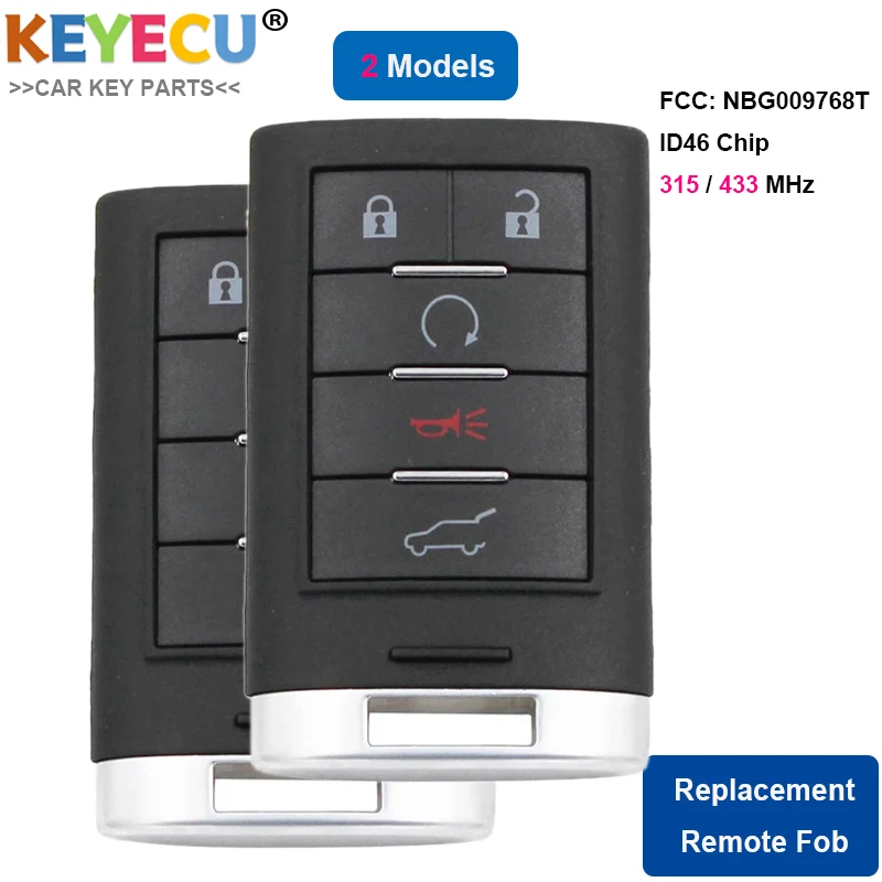 KEYECU 2 шт. 5 кнопок 315 МГц/433 МГц интеллектуальная карта Smart Remote Key для Cadillac SRX XTS ATS 2010