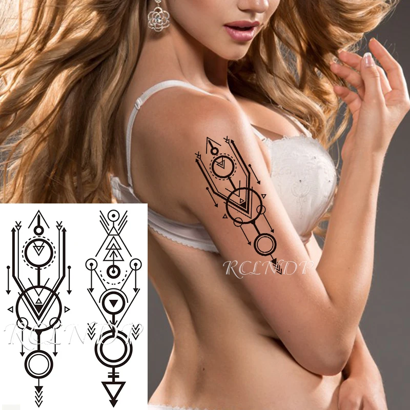 Водостойкая Временная тату-наклейка тотем геометрический символ стрелка