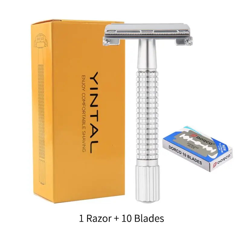 1 razor 10 blades YINTAL мужской бритвенный набор безопасное лезвие ручное бритва Scheermes классический уход за лицом Rasoir старый двойной край бритвы - Цвет: 1 razor 10 blades