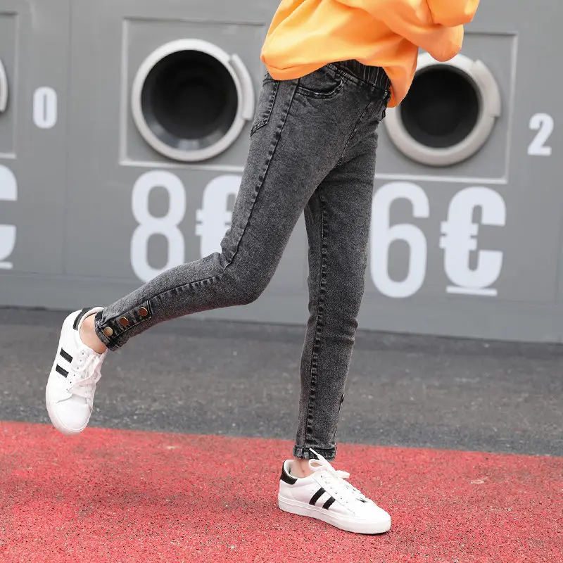 Джинсовые брюки для девочек весенние облегающие джинсы леггинсы из хлопка