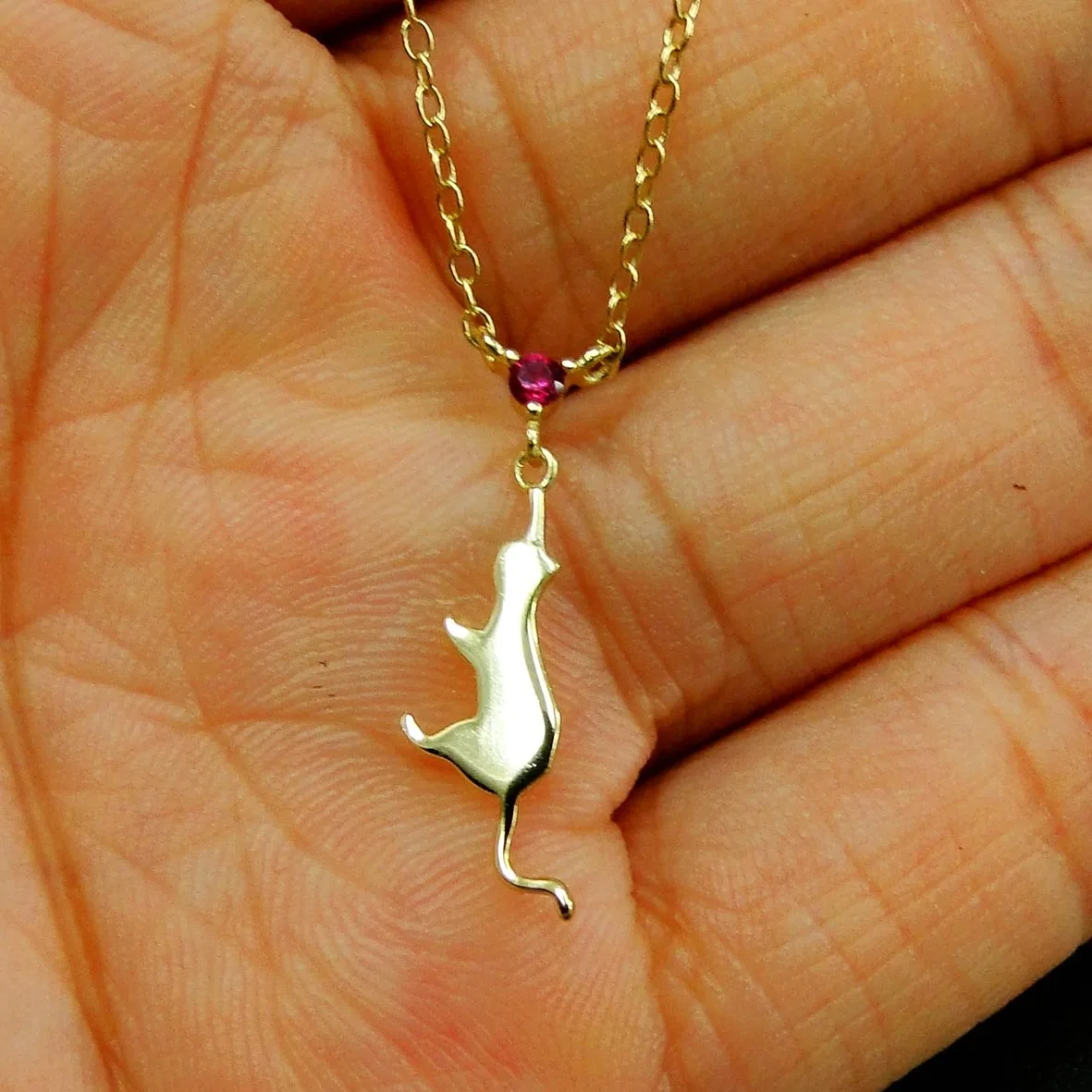 

Dainty Necklace Yellow Gold in 925 Sterling Silver Cat With Rose CZ Womens Pendant Necklace For Gift