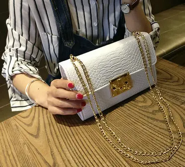 large white Модная женская сумка с откидной застежкой Брендовые женские сумки с цепочкой крокодиловый дневной клатч роскошные сумки через плечо - Цвет: large white