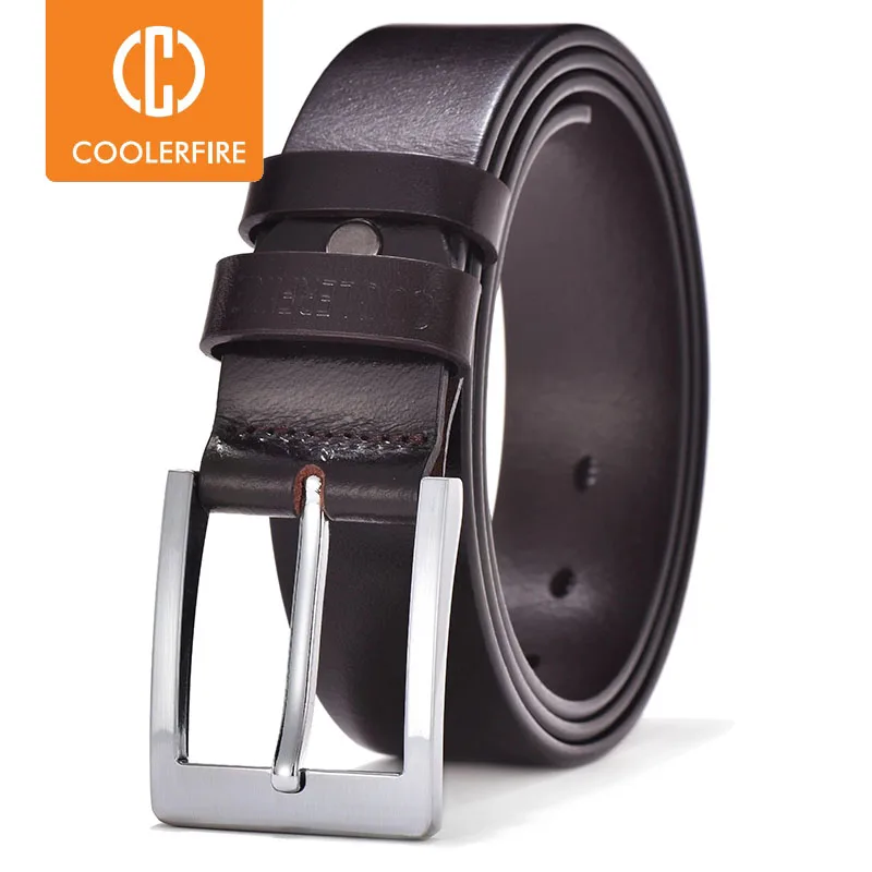 COOLERFIRE Belts For Men Black And Brown Top Full Grain Leather Big Silver Buckle Dress Belt JTC001