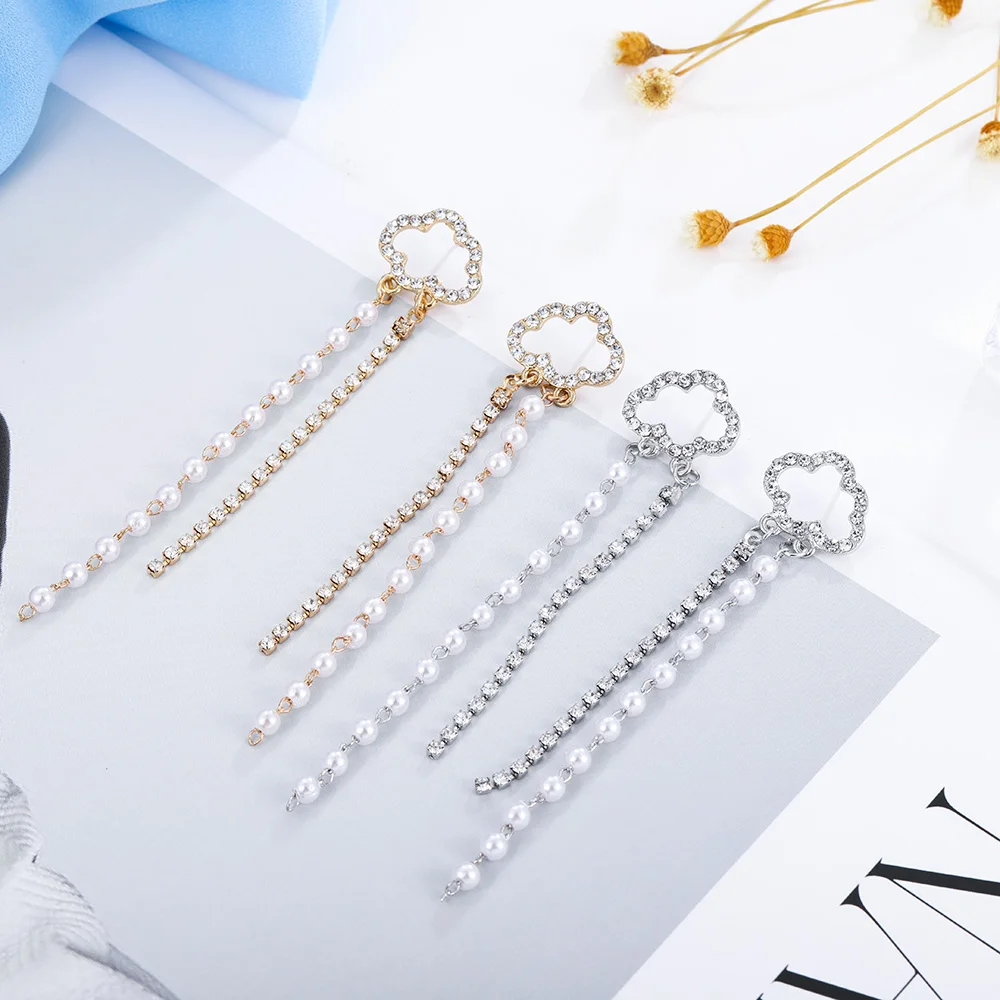 HanCheng жемчужные серьги модные ювелирные изделия Висячие висячие Стразы длинные