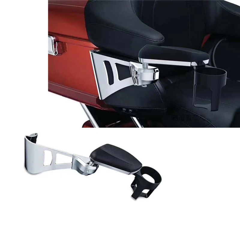 

For Harley Models Electra Glides Road Glide Ultra Tri Glides 2014-2019 Adjustable Armrests Chrome Passenger Cup Holder Swing-Out