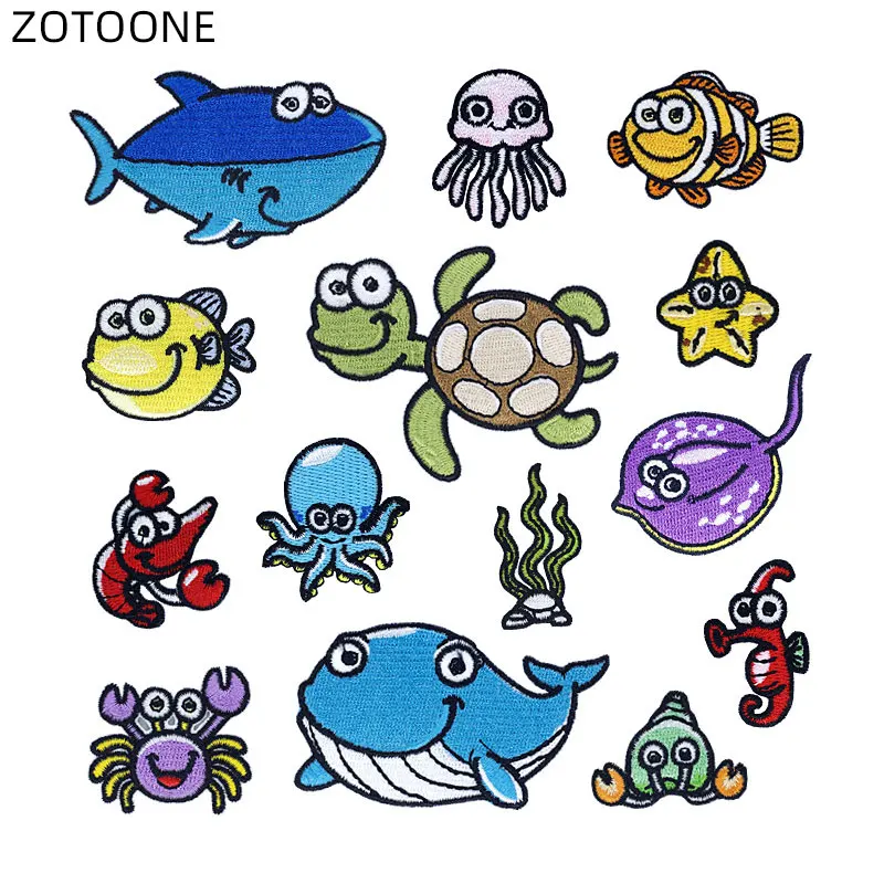 ZOTOONE вышитая нашивка с морскими животными для детей термоклейкая мультяшная