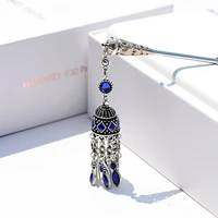 vintage blue rhinestone hairpins for women bohemia beaded tassel hair sticks egypt gypsy thailand hairwear jewelry horquillas