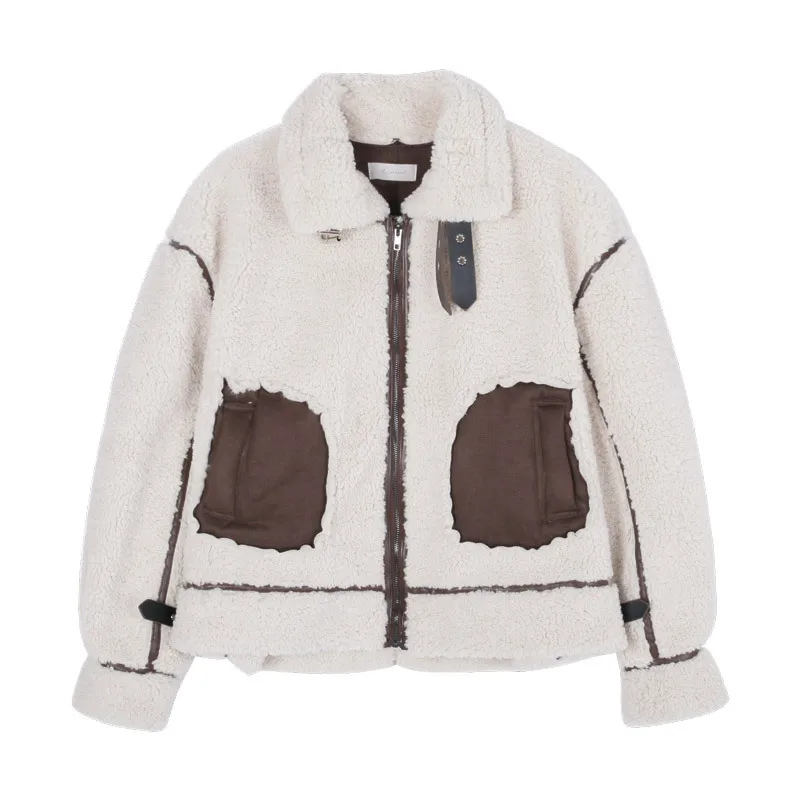 

Faux Leather And Wool Fur Imitation Suede Patchwork Imitation Lamb Wool Coat Women 2020 Winter Korean Locomotive Clothing