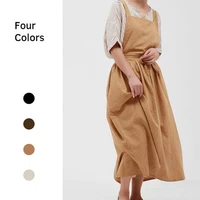 japanese apron pinafore dress fashion korean work gown apricot with long waist tie for women kitchen cooking baking robe tj3648