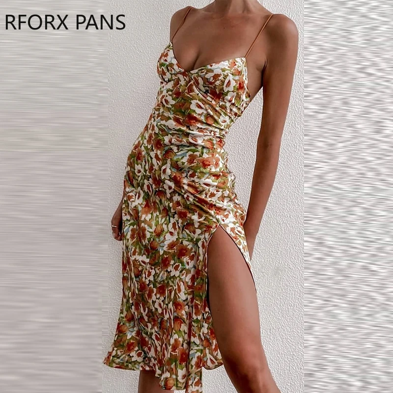 

Women Floral Print Floral Print Strap Slit Midi Dress Bodycon Dress for Women Dress 2021