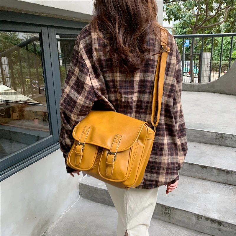 Vintage oil wax leather women shoulder bag Large capacity wide strap female crossbody Casual Messenger big handbag bolsa | Багаж и сумки