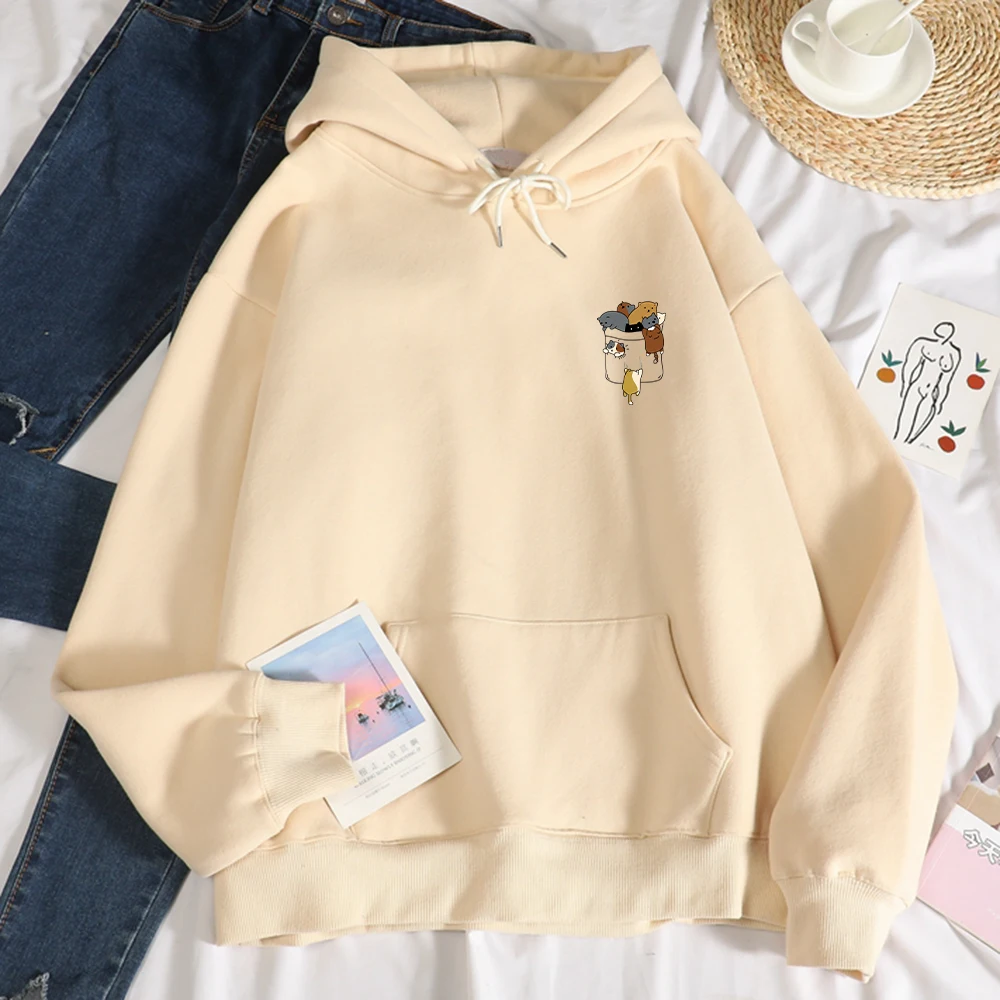 

Cute Cartoon Pocket Animal Hoodies Women Sport Casual Hoodies Skin Friendly Cool Sweatshirt Female Oversized Fleece Streetwear