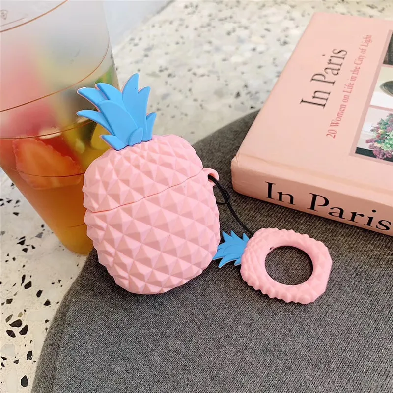 Чехол для наушников чехол Airpods 3D с ананасом Air Pods 2 аксессуары Earpods брелок