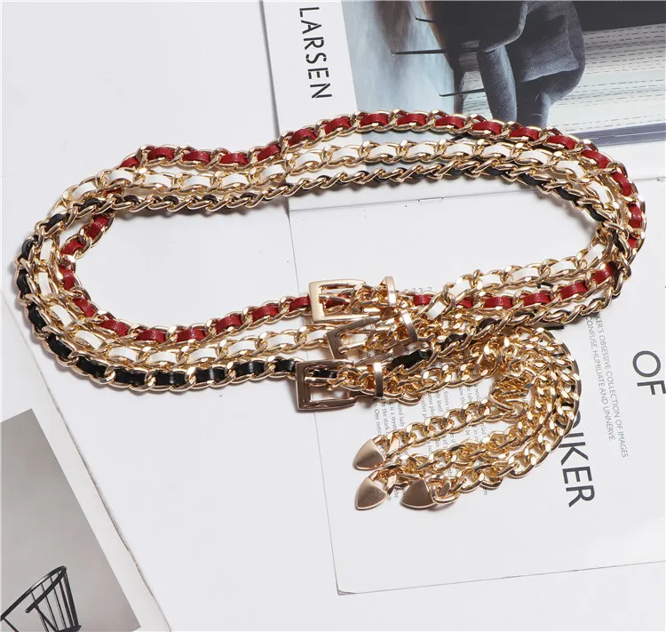 Женский модный дизайнерский ремень из металла золотого цвета с цепочкой + Pu