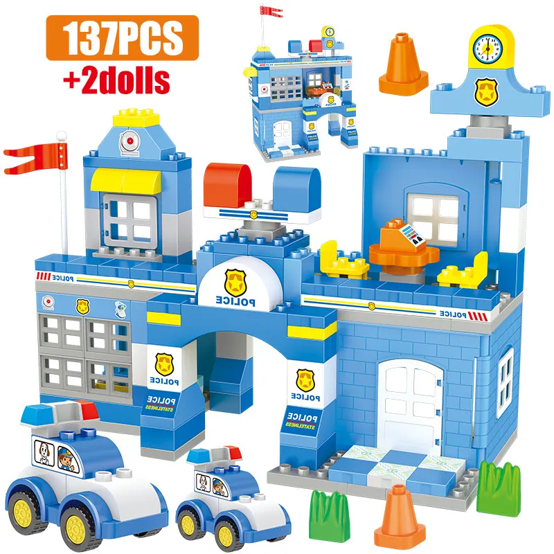 

137 шт. большие частицы город полицейский участок модель строительные блоки автомобилей Цифры Образовательные Кирпичи игрушки для детей