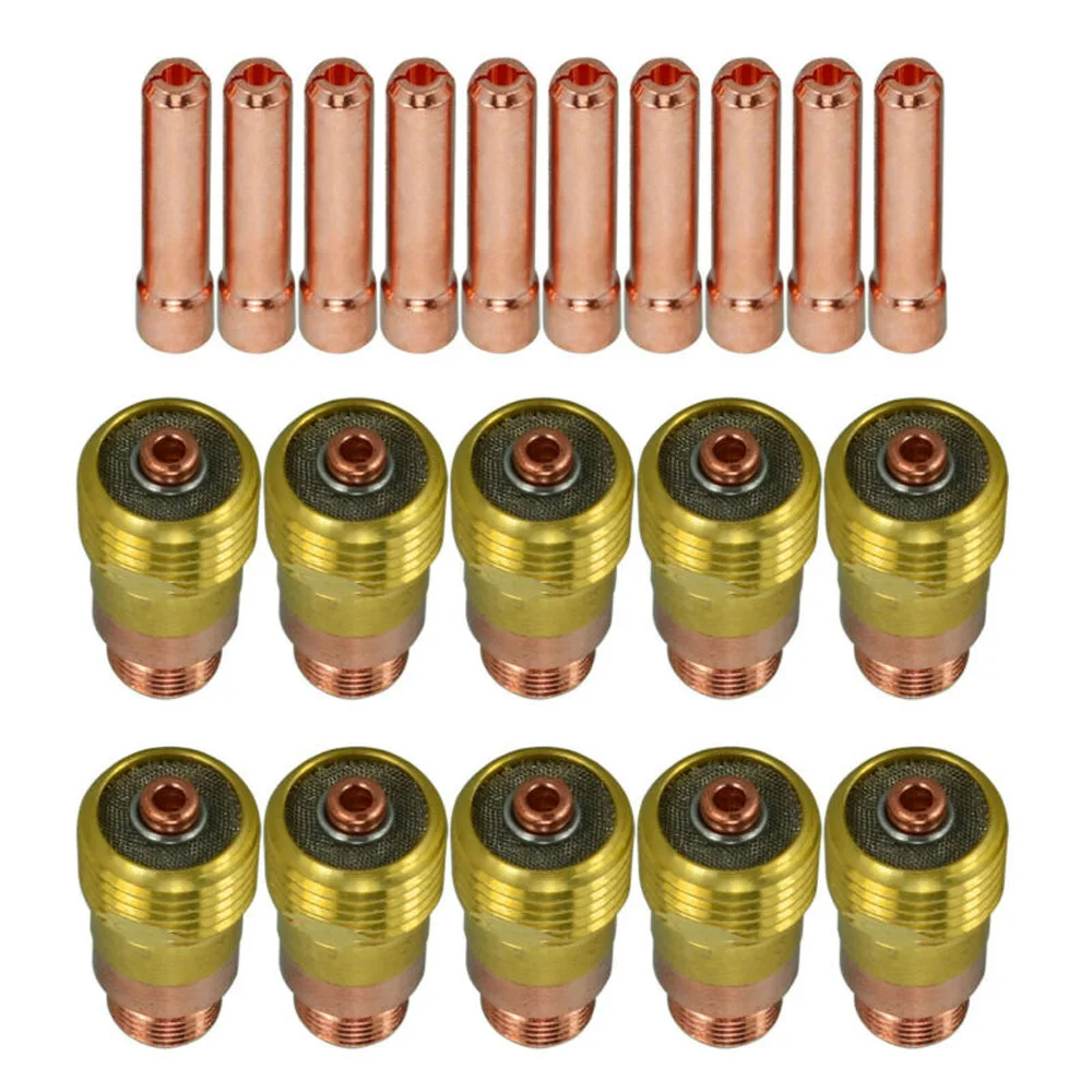 Комплект коротких газовых линз TIG 17GL332 10N24S 3/32 и Комплект цанг TIG DB SR WP 17 18 26, долговечные сварофонарь Tig, расходные материалы, 20 шт.