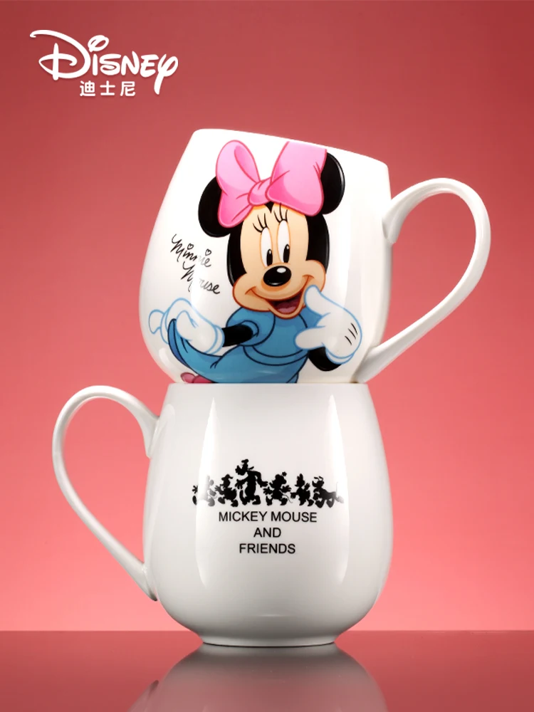 

Микки Мауса, чашка для воды с крышкой и ложкой, керамическая чашка, мультяшная чашка для молока, кофе, завтрака, милая чашка.