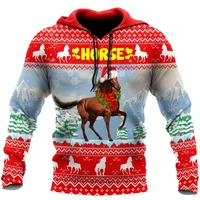 fashion harajuku hoodie horse christmas 3d printing merry christmas mens sweatshirt unisex pull on casual jacket sportswear