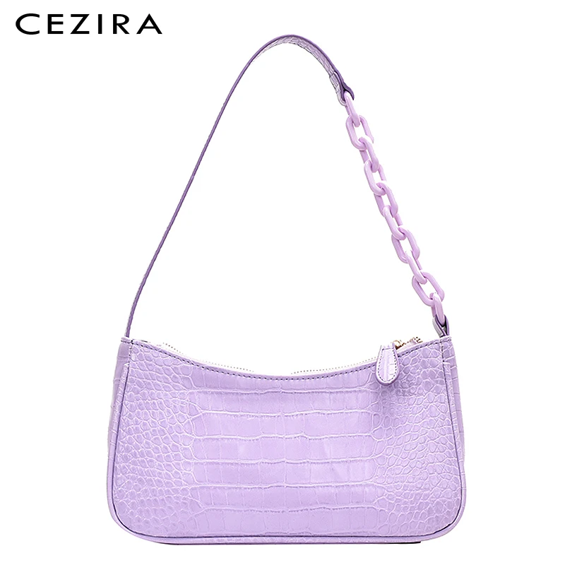 

Сумка-багет CEZIRA для женщин, модный роскошный саквояж на плечо из искусственной кожи с узором под кожу крокодила и цепочкой, дамские сумочки ...