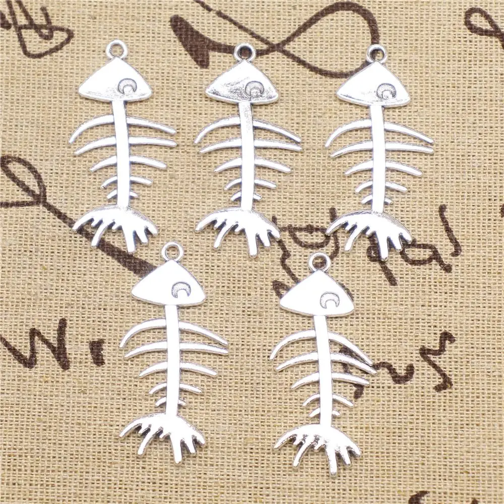 

Cute Charms For Bracelet 5pcs 42x21mm Antique Silver Color Fish Bone Charms