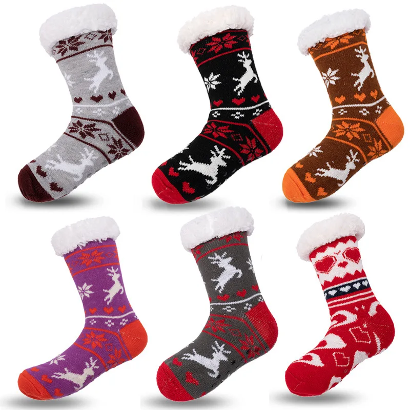 

Fashion Christmas Knitting Slipper Socks Women Winter Thickened Fleece Socks Glued Socks for Home Floor Socking for Adult