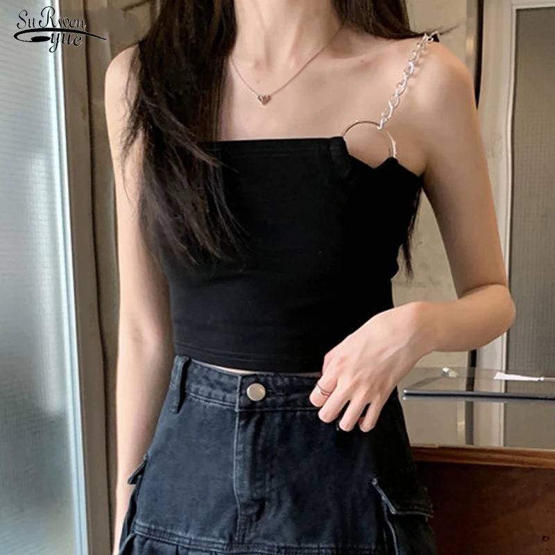 

Chic Sexy Party Slim Casual Women Sling Summer Sleeveless Short Tank Tops for Women Korean Solid Cotton Camis Shirt Blusa 14179