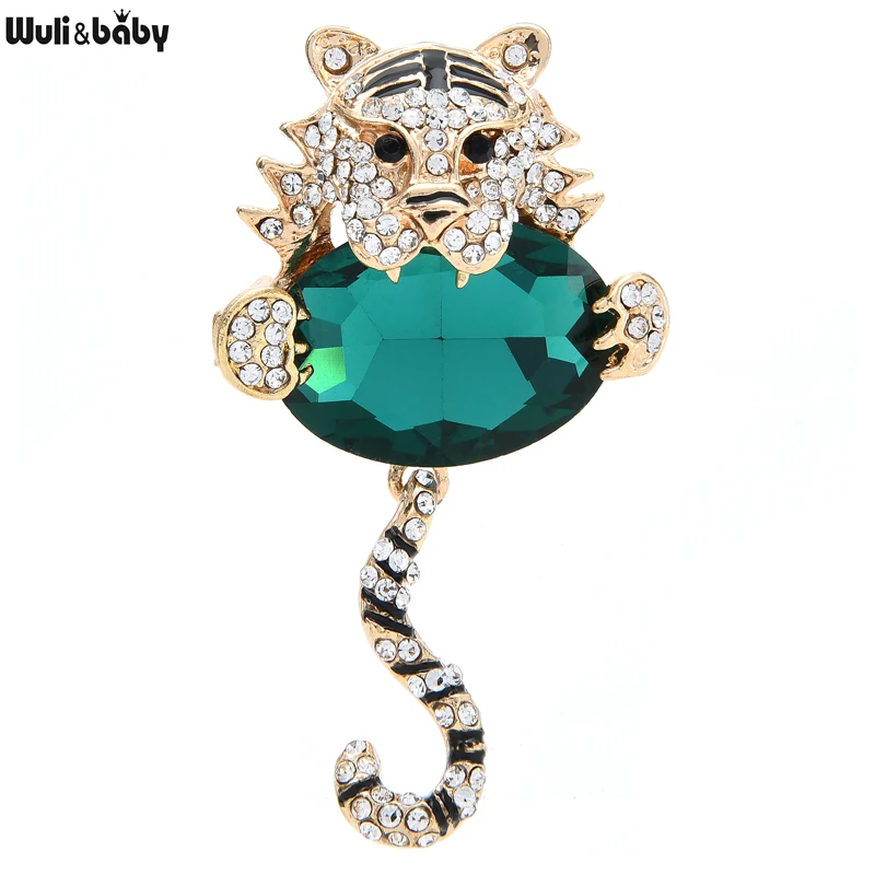 

Wuli&baby Hug Crystal Tiger Brooches For Women Unisex 4-color Cute Tiger Party Office Brooch Pin Gifts