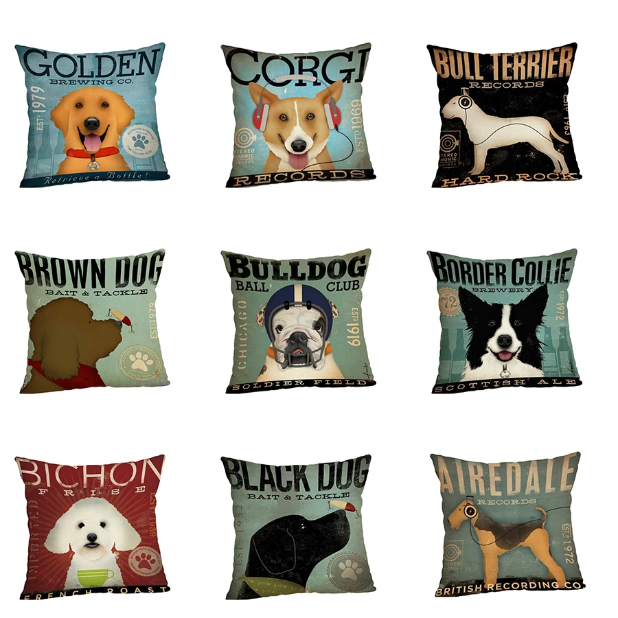 Льняная хлопковая декоративная наволочка с изображением собаки домашний декор