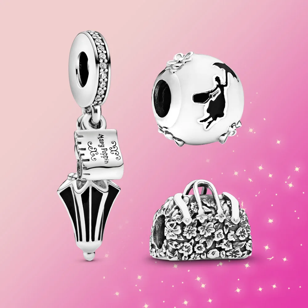 Женский шарм-браслет из серебра 925 пробы с зонтиком