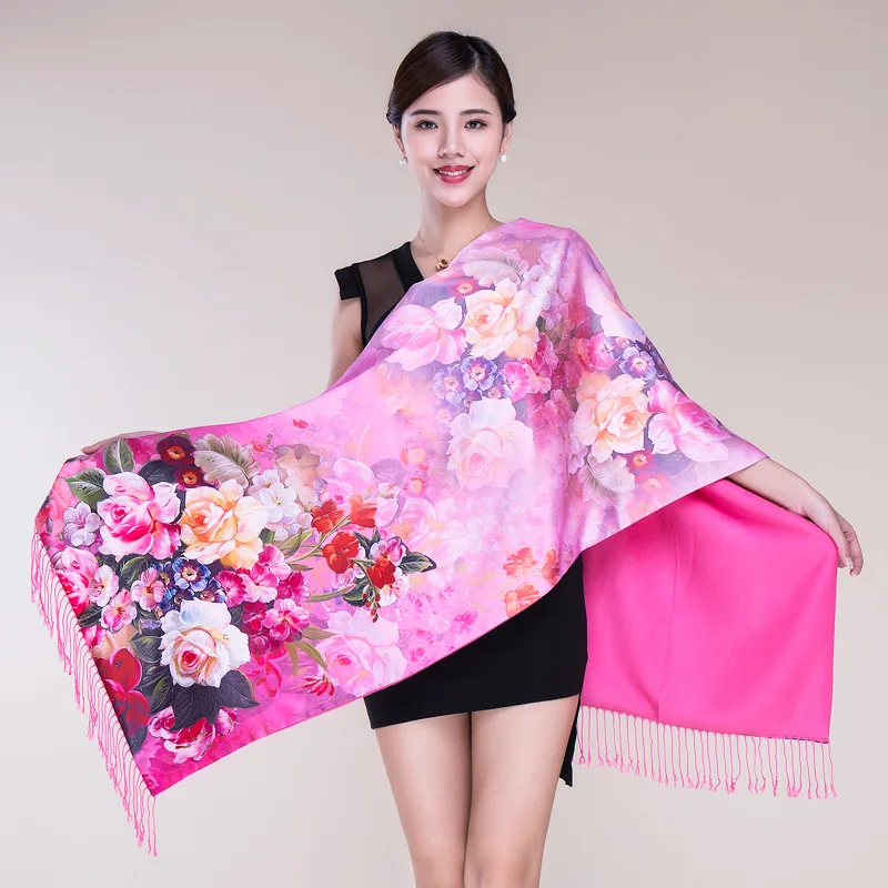 Лидер продаж женский осенний и зимний Шелковый двухсторонний шарф с начесом