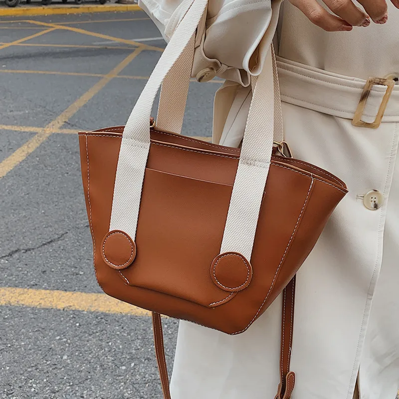 

Vintage Brown Shoulder Bags 2021 Women's Brand Designer Lady Handbag Casual Pu Leather Tote Bag Solid Color Female Crossbody Bag