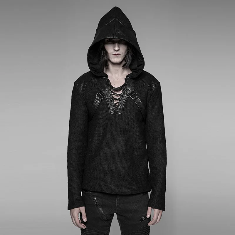 

Street Fashion Dragon Wing Shape Hat Coarse Grain Wool Sweater Men's Punk Hooded Pullovers Sweater PUNKRAVE