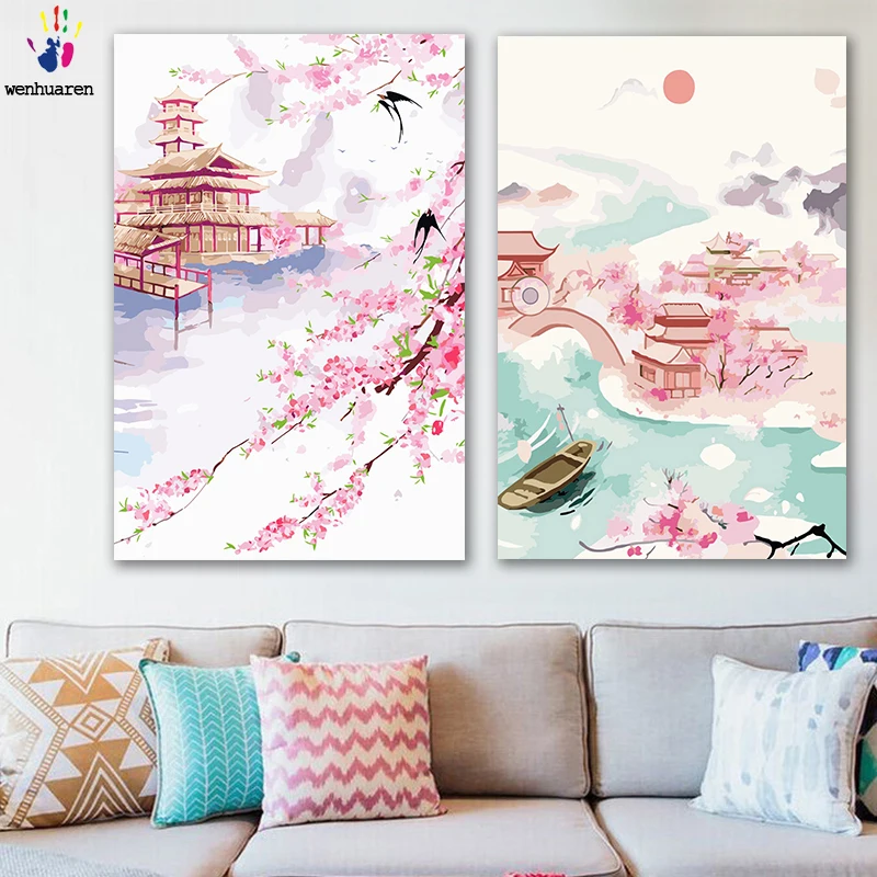 DIY картинки для раскраски по номерам с цветными китайскими Taoyuan пейзажами