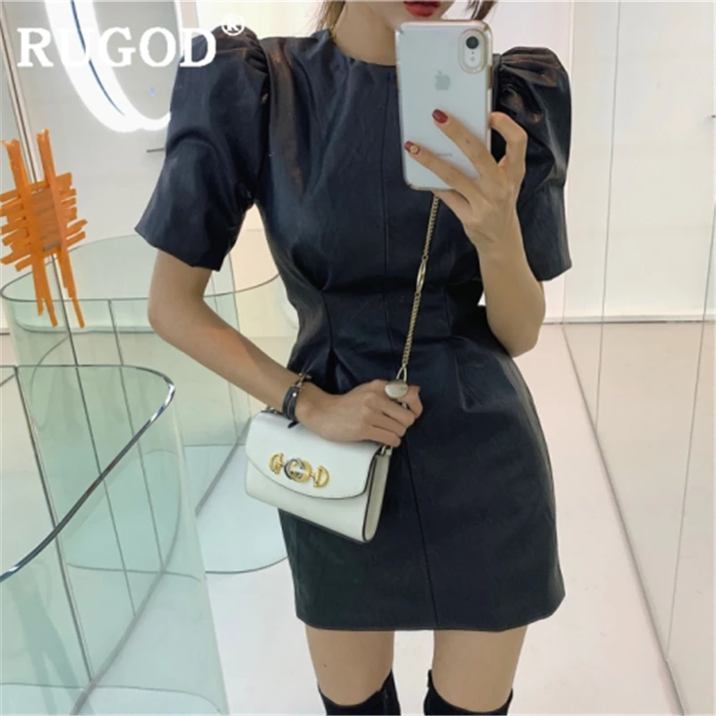 RUGOD винтажное однотонное мини платье женское Модное пышное ТРАПЕЦИЕВИДНОЕ