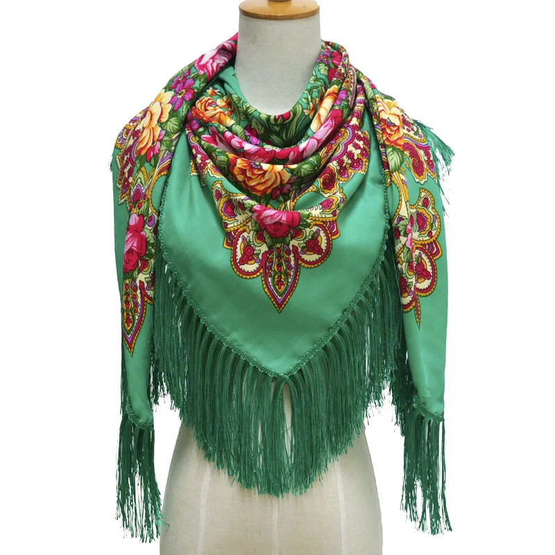 Модная обувь в русском стиле Для женщин кисточкой квадратный шарф платок женские