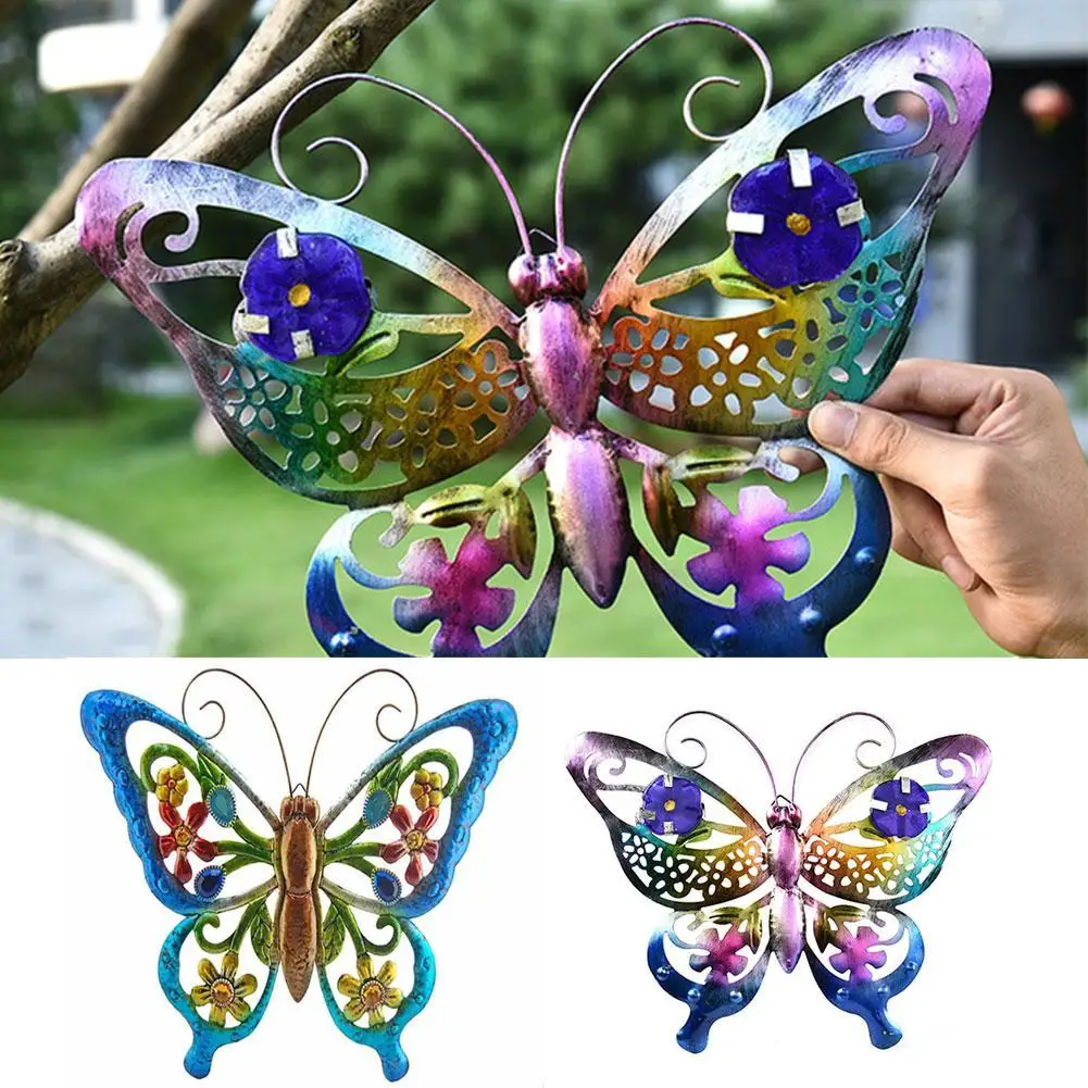 

Hanging Sculpture Gift Metal Butterfly Patio Tree Fence Simulation Craft Wall Decor Art Bedroom Outdoor Garden With Hole Home