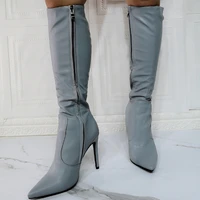 big size pointed toe knee high boots fashion zipper winter women high heel shoes boots short 47 teenagers