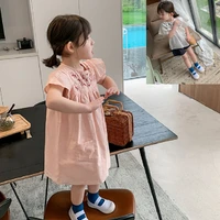 embroidery flower children spring summer solid color girls dresses trendy costume ruffle princess birthday party high quality