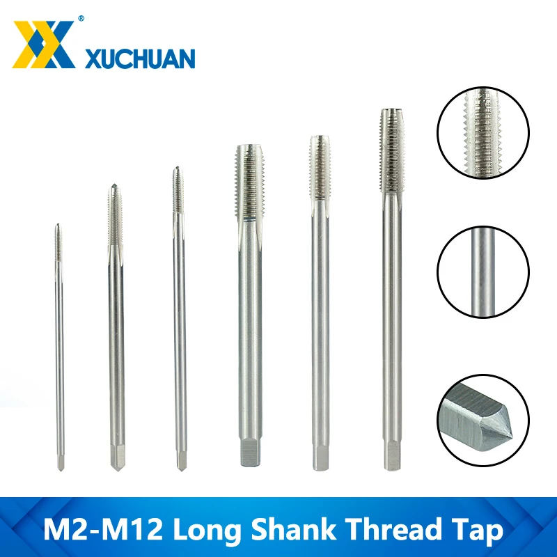 Thread Tap Long Shank M2-M12 Metric HSS Spiral Flute Taps 90-150 Long For Metalworking Tools Thread Tap Drill