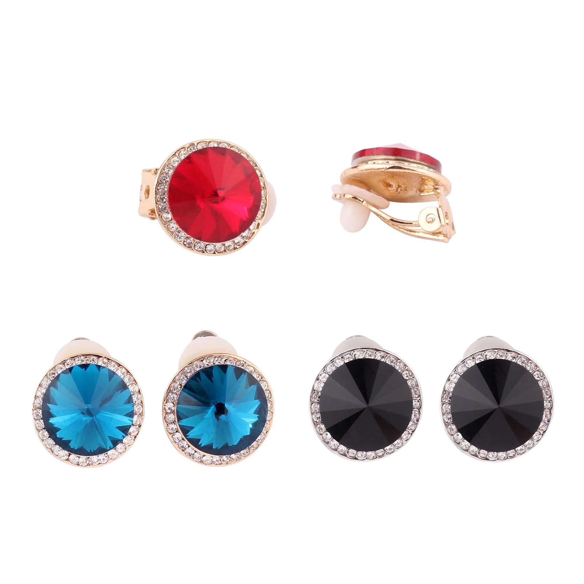 

WENHQ Round Shape Clip on Earrings No Pierced Fashion Bridal Wedding Birthday Fake Earrings Gold Color Silver Plated Ear Clip