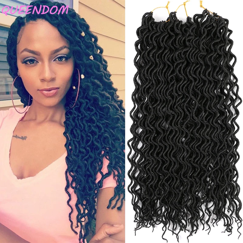 

18"Deep Curly Faux Locs Crochet Hair Extension Ombre Wavy Synthetic Braiding Hair 24 Roots Goddess Faux Locs Crochet Braids Hair