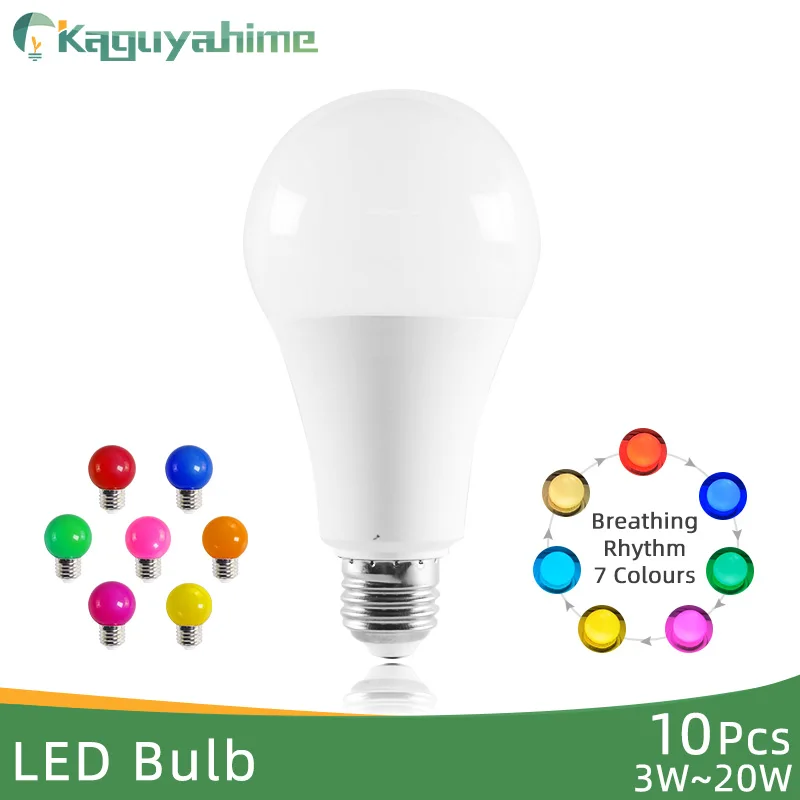 

Светодиодная лампа Kaguyahime 10 шт./лот E27 RGB 3 Вт 6 Вт 9 Вт 15 Вт 20 Вт 220 В, светодиодная лампа, цветная светодиодная лампа E27, Светодиодная лампа высоко...