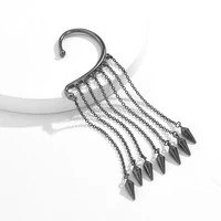 black long tassel chain rivet pendant earrings non piercing ear clip earrings for women simple fake cartilage ear cuff jewelry