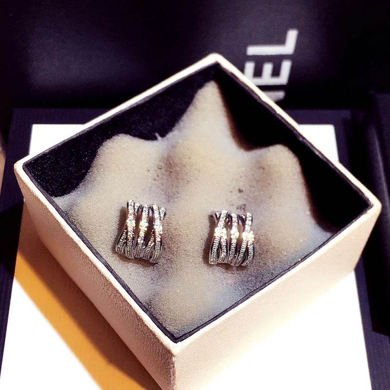 

Luxury 14K Real Gold Double Layer Geometry Earrings for Women Jewelry Brilliant AAA Zirconia S925 Silver Needle Stud Wedding