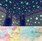 Светящиеся флуоресцентные 3D наклейки на стену со звездами, светится в темноте, для детской комнаты, спальни, 100 шт., декор для потолка