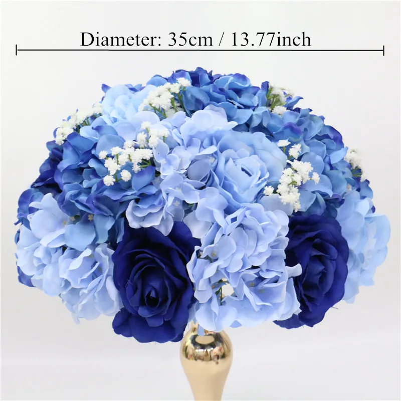 Blue 35cm Индивидуальные искусственные Гипсофилы розы гортензии цветок шар украшения дома фестиваль свадебный обеденный стол дорога свинец Венок 1 шт - Цвет: Blue 35cm