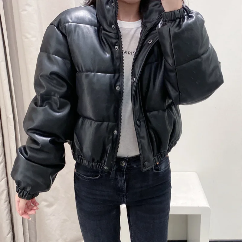 

Дутый женский из искусственной кожи, однобортный хлопковый топ с длинным рукавом, для отдыха, для зимы, 2021